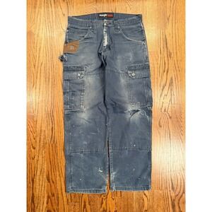 Wrangler Riggs Workwear Ripstop Pants 31x30 Blue Distressed Carpenter
